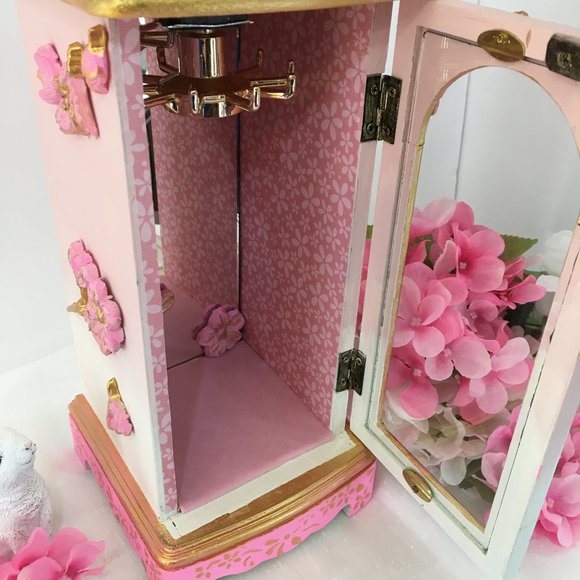 Vintage Wood Jewelry Box Refinished Upcycled Pink - Picture 4 of 14